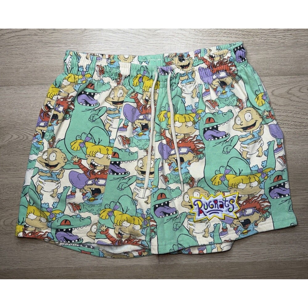 Vintage Nickelodeon Rugrats Shorts Mens Size Small Cartoon All Over Print Fleece